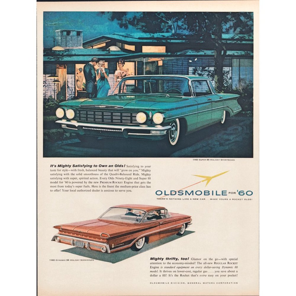 1960 Oldsmobile Super 88 Sportsedan and Scenicoupe Vintage Print Ad MCM House